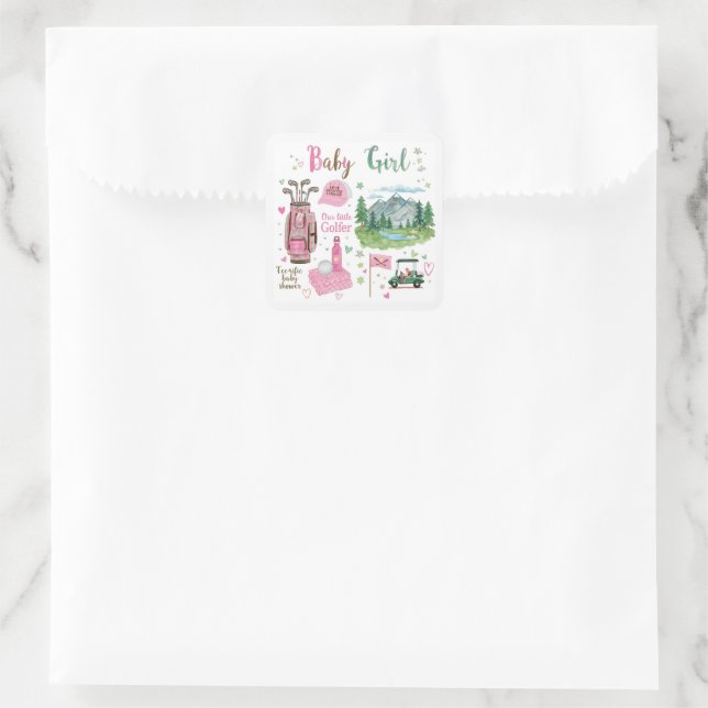 Sticker Carré Bébé fille golfeuse Golf  (Sac)