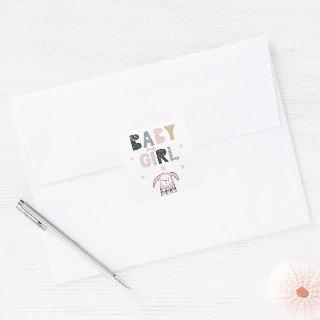 Sticker Carré Bébé fille mignonne fille animal (Enveloppe)