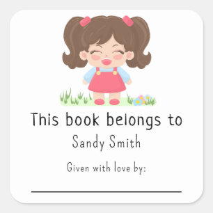 Sticker Carré Bébé fille rit - Ce livre appartient avec un messa