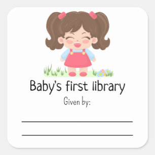 Sticker Carré Bébé fille rit - Plaque de garde de livre pour Bab