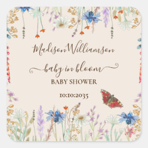 Sticker Carré Bébé Fleur Sauvage dans Bébé en fleurs Baby Shower