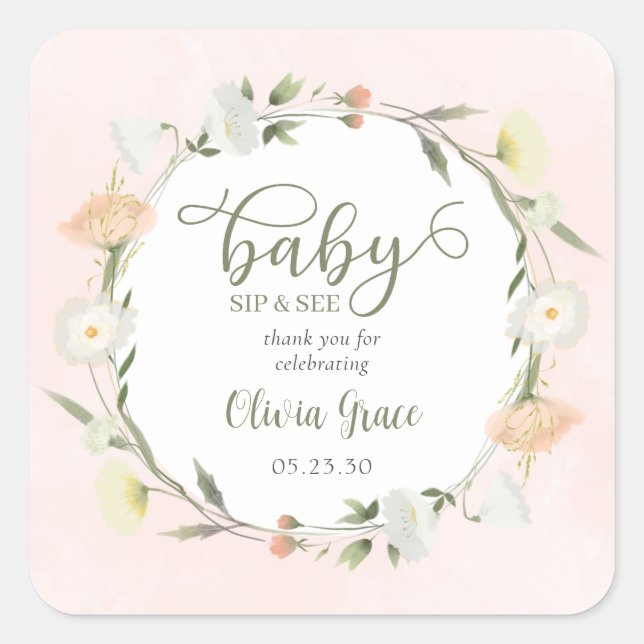Sticker Carré Bébé fleur sauvage Sip Et Voir Merci (Devant)