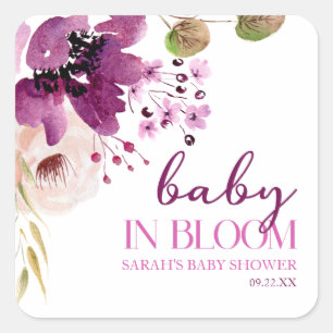Sticker Carré Bébé Floral Violet Violet En Baby shower Fleur