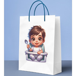 Sticker Carré Bébé garçon aux yeux marrons mignon tenant une cui