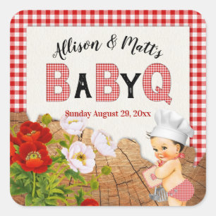 Sticker Carré Bébé garçon carreaux rouges en bois floral bébé Q