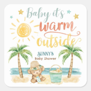 Sticker Carré Bébé il fait chaud dehors Baby Shower tropical de