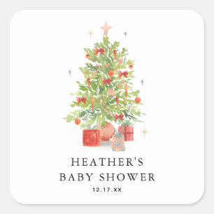 Sticker Carré Bébé Il fait froid dehors Baby shower de Noël