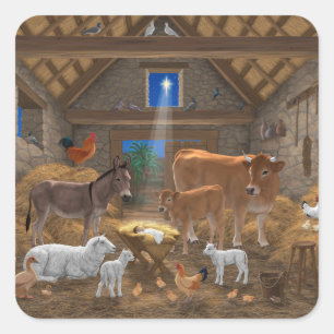 Sticker Carré Bébé Jésus Crèche Sainte Nuit Noël Nativité