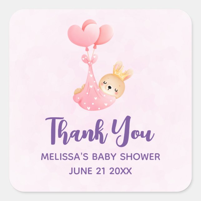 Sticker Carré Bébé mignon dans une couverture de coeur (Devant)