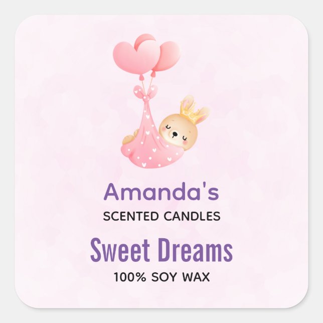 Sticker Carré Bébé mignon dans une couverture de coeur Bougie Bi (Devant)