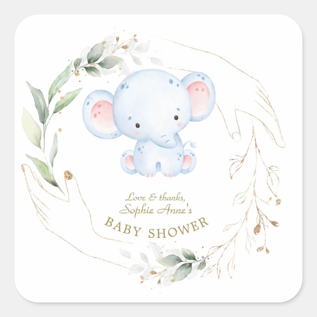 Sticker Carré Bébé mignon Eléphant Jungle Baby shower vert (Devant)