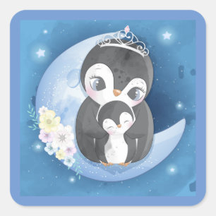 Sticker Carré Bébé mignon Et Pingouin