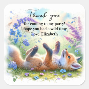 Sticker Carré Bébé mignon Fox Baby shower Anniversaire classique