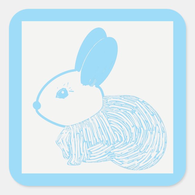 Sticker Carré Bébé mignon lapin sur bleu (Devant)