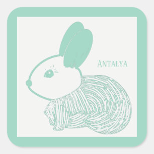 Sticker Carré Bébé mignon lapin sur Pastel Green Antalya