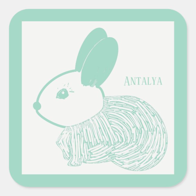 Sticker Carré Bébé mignon lapin sur Pastel Green Antalya (Devant)