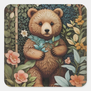 Sticker Carré Bébé mignon Ours Brown William Morris Inspiré