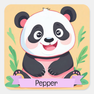 Sticker Carré Bébé mignon Panda Nom personnalisé