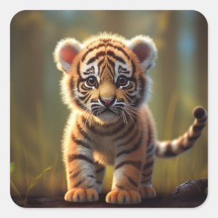 Sticker Carré Bébé mignon tigre