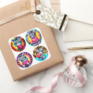 Sticker Carré Bébé mignon Zèbres avec Coeurs