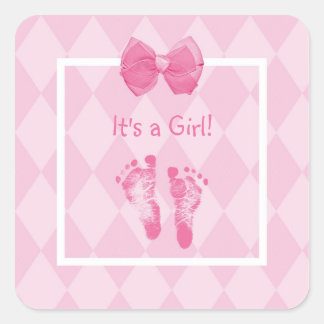 Sticker Carré Bébé mignonne Faire-part de naissance d'empreintes