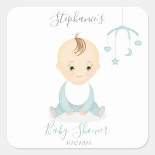 Sticker Carré Bébé mignonne fille et son Baby shower mobile