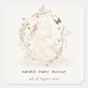 Sticker Carré Bébé mou Mum Lapin Floral Baby shower de couronne