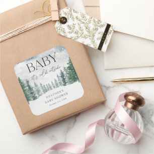 Sticker Carré Bébé neige d'hiver Il fait froid dehors Baby showe