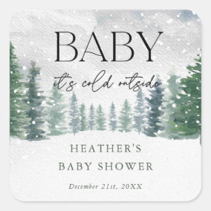 Sticker Carré Bébé neige d'hiver Il fait froid dehors Baby showe