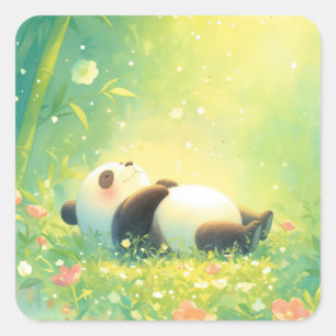 Sticker Carré Bébé panda mignon endormi dans une forêt de bambou