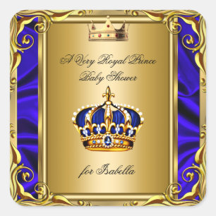 Sticker Carré Bébé Prince Bleu Royal Shower Régale Or