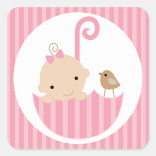 Sticker Carré Bébé rose dans un parapluie