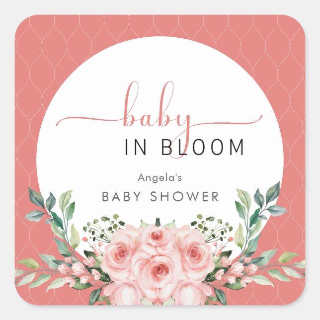 Sticker Carré Bébé rose pâle dans douche fleurie (Devant)
