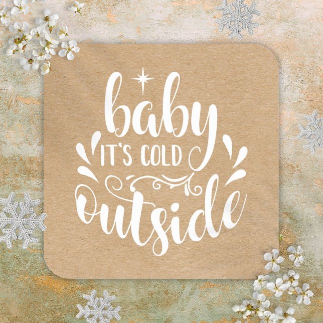 Sticker Carré Bébé Rustique Il Fait Froid Dehors Baby Shower Spr (Rustic Baby Its Cold Outside Baby Shower Sprinkle Square Sticker)