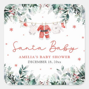 Sticker Carré Bébé Santa Rouge Vêtements de Bébé Noël Baby Showe
