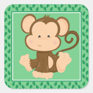 Sticker Carré Bébé singe   Safari Animaux Party