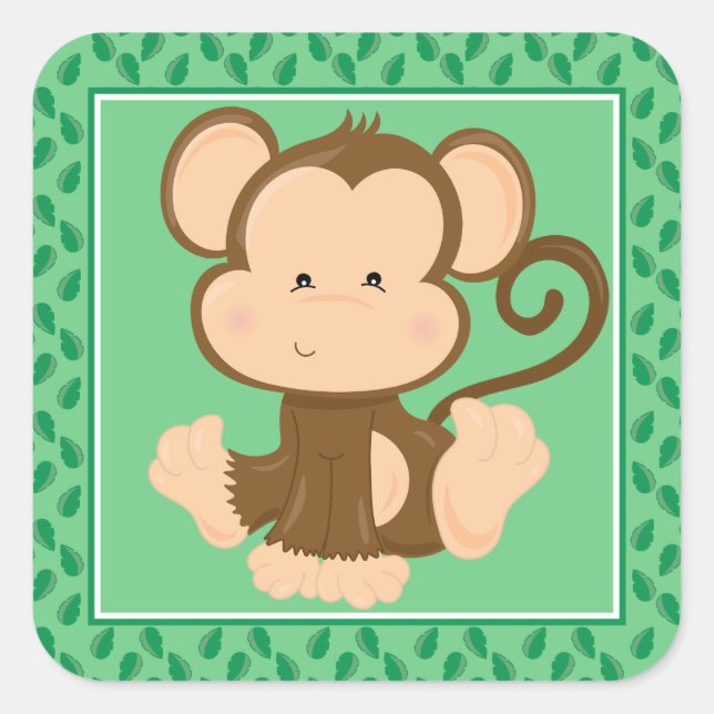 Sticker Carré Bébé singe | Safari Animaux Party (Devant)