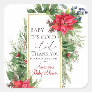Sticker Carré Bébé son froid hors Baby shower d'hiver Favoriser