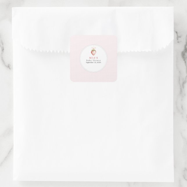 Sticker Carré Bébé Sucré Coquette Gingham à la Fraise  (Sac)