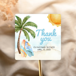 Sticker Carré Bébé Surf Baby à Bord Baby Shower