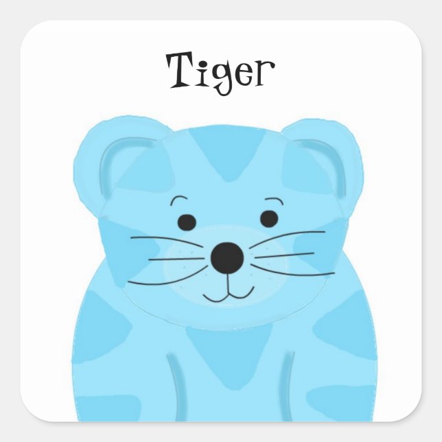 Sticker Carré Bébé Tigre Bleu Mignon (Devant)