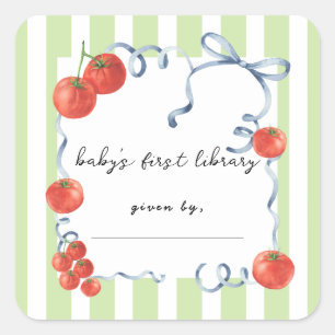 Sticker Carré Bébé tomate Baby shower Première bibliothèque de b