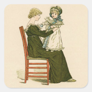 Sticker Carré Bébé victorien Greenaway Mère