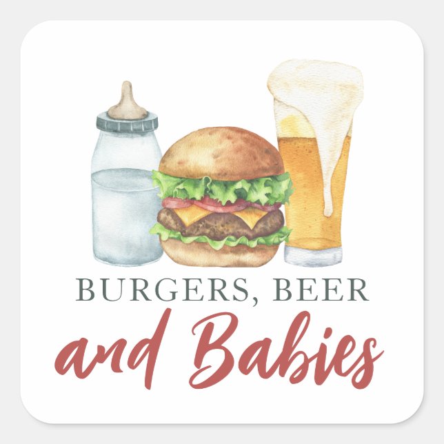 Sticker Carré Bébés, hamburgers et Baby shower de bière (Devant)