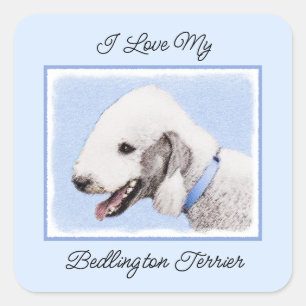 Sticker Carré Bedlington Terrier Peinture - Art Chien original