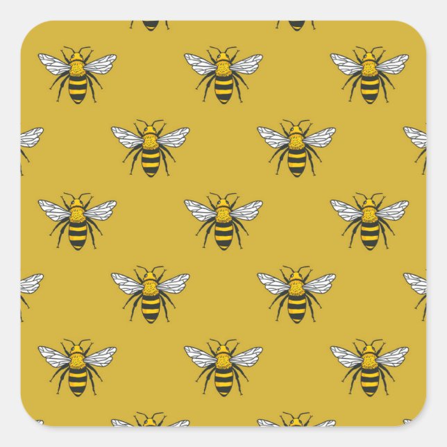 Sticker Carré Bee Haven : Motif jaune Vintage (Devant)