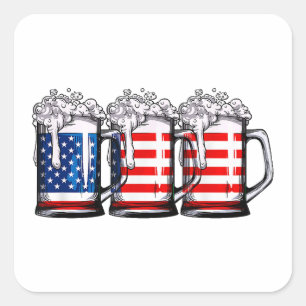 Sticker Carré Beer American Flag 4 juillet Hommes Femmes Merica