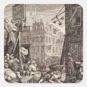 Sticker Carré Beer Street par William Hogarth