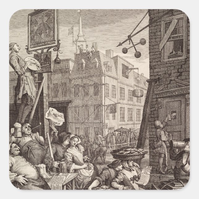 Sticker Carré Beer Street par William Hogarth (Devant)