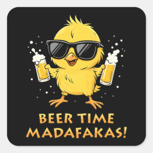 Sticker Carré Beer Time Madafakas Drôle Mème Duck Goose Retro